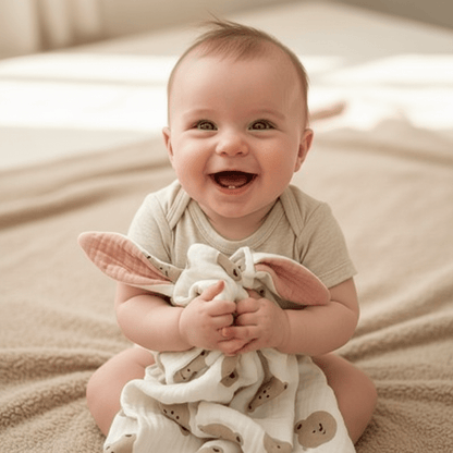 doudou lapin bebe et un Gros plan bébé souriant doudou lapin