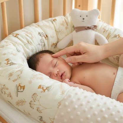 contour de lit de bébé petits oiseaux Gros plan main maman et bébé tour ourson