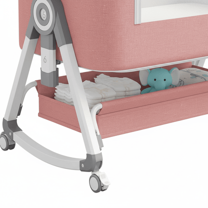 Cododo rose Berceau 3 en 1  Gros plan panier rangement berceau rose