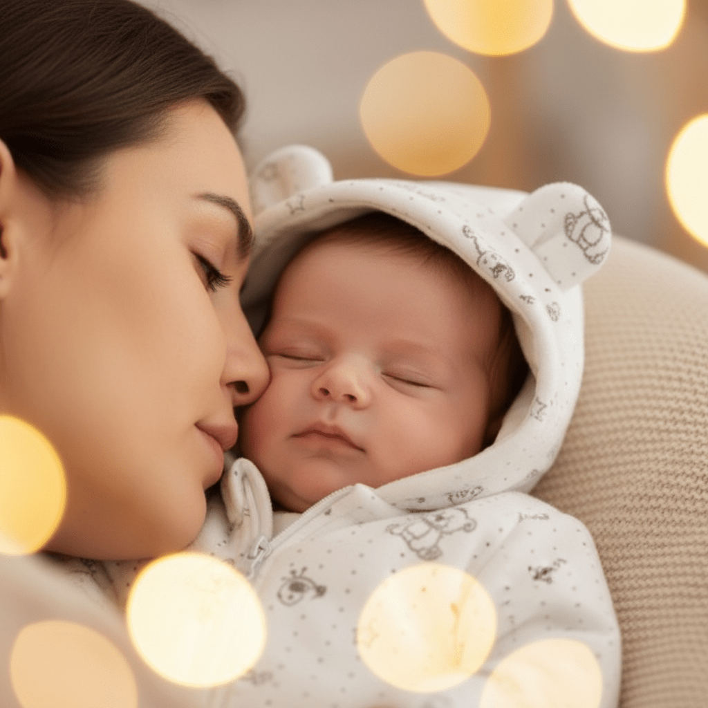 combinaison ourson bébé
et un Gros plan visage bébé combinaison ourson joue maman
