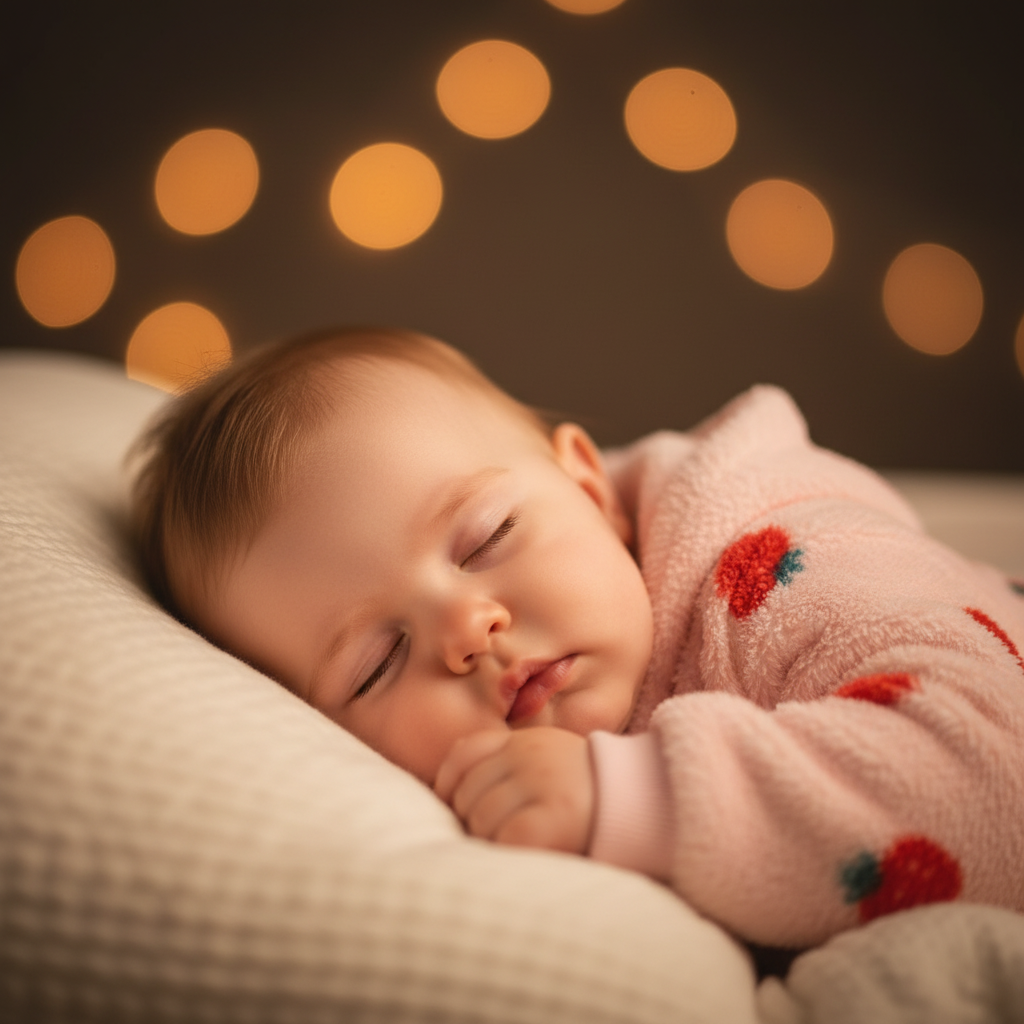 barboteuse bebe fille et Gros plan visage bébé endormie mains joue lueur ambre