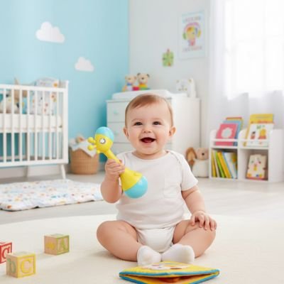 hochets bébé qui sourit dans sa chambre 