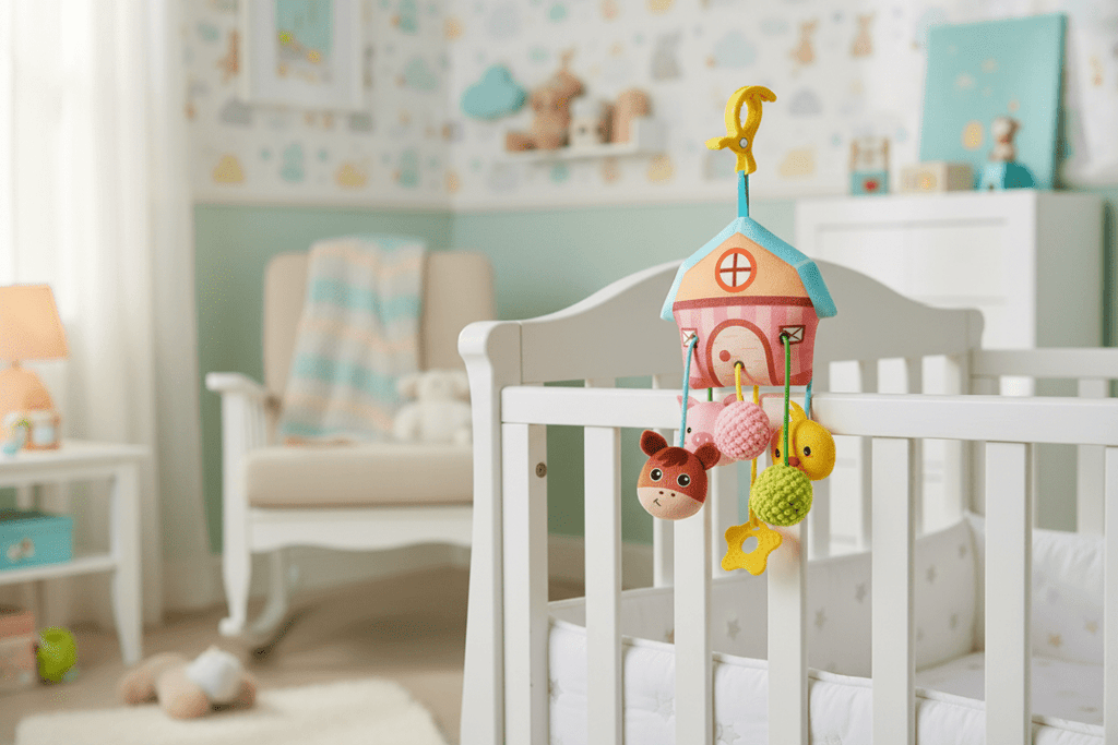 jeux d'éveil bébé 3 mois et Jouet ferme accroché berceau nursery