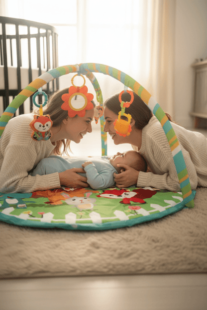 tapis d'eveil bebe Jungle maman allongée bébé