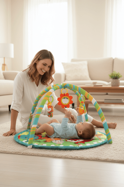 tapis d'eveil bebe Jungle maman assise bébé
