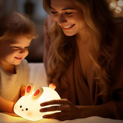 lapin Veilleuse bébé enfant et maman yeux illuminé