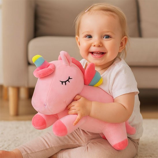 bebe Licorne peluche rose