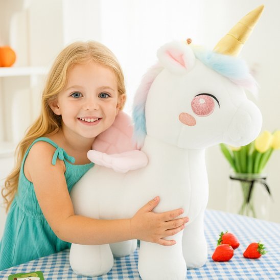 licornes peluches fillette joyeuse