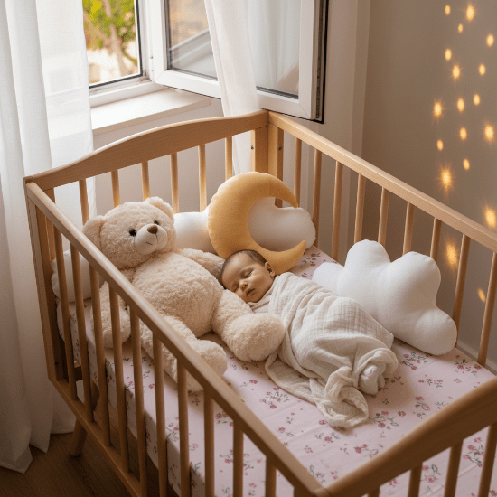 drap housse pour lit bebe
et Lit bébé doudou oreillers – ambiance soir