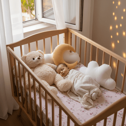drap housse pour lit bebe
et Lit bébé doudou oreillers – ambiance soir