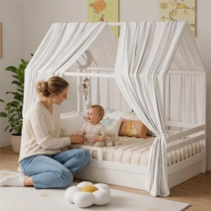 lit bebe baldaquin un  Ciel de lit bébé | voile Féerique beige maman et petit