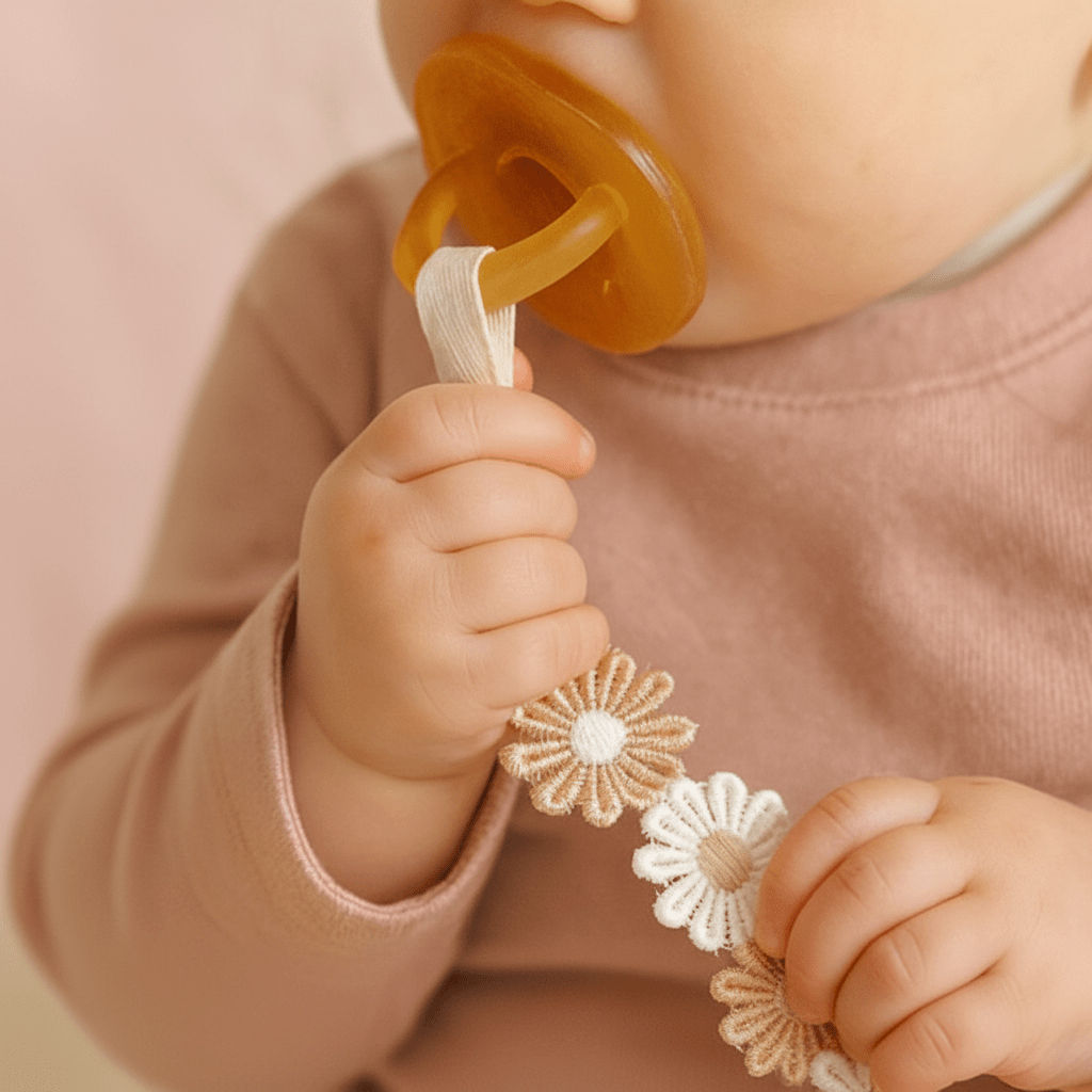 Mains bébé avec attache-sucette