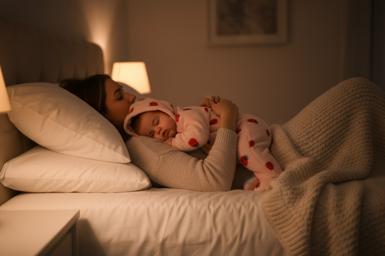 barboteuse bebe fille dos et capuche avec sa Maman allongée bébé combinaison fraises poitrine nuit