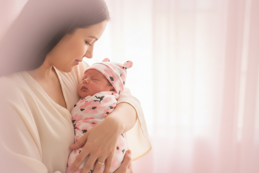 Bonnet Bébé Fille Petite Amour - Mousseline Douce
Maman avec bébé emmailloté rose floral