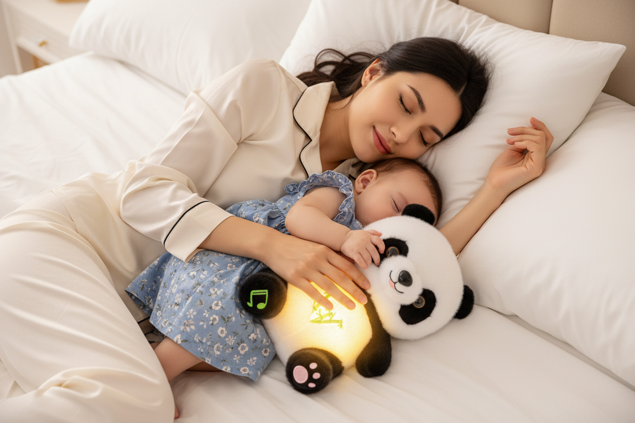 petit ourson blanc et noir Maman bébé endormis panda lumineux
