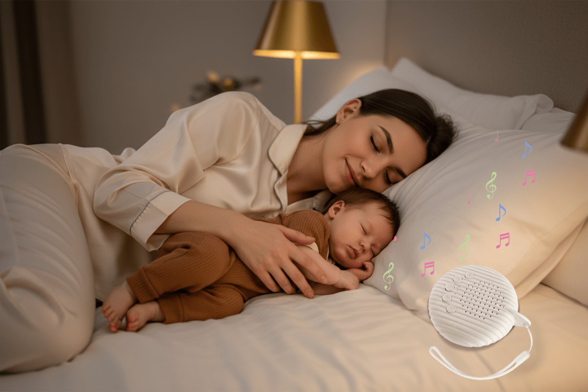 veilleuse bébé bruit blanc et Maman bébé endormis soir machine bruit blanc beige