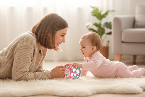 Balle Sensorielle Bébé Maman bébé fille ventre tapis balle sensorielle rose
