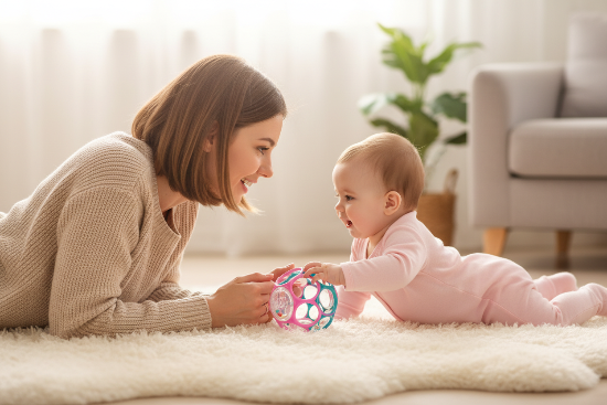 Balle Sensorielle Bébé Maman bébé fille ventre tapis balle sensorielle rose