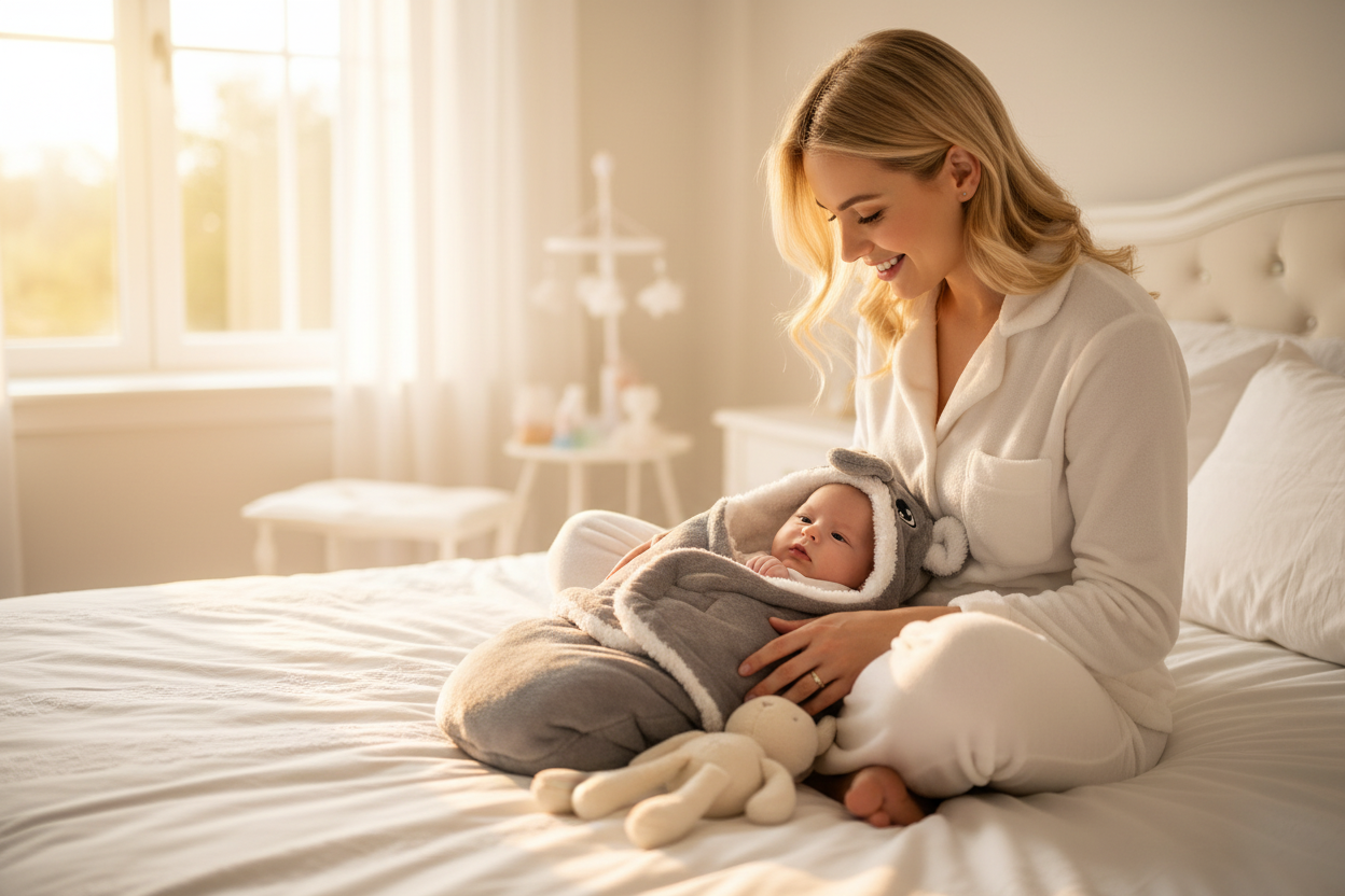 Maman bébé nid d'ange gris loup