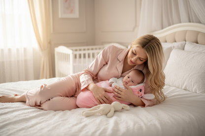 Maman bébé nid d'ange rose lapin