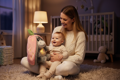 Peluche qui respire et sa Maman bébé peluche âne soir