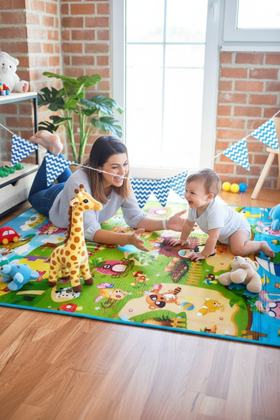 Tapis d'eveil BEBE et Maman bébé rampe toutou girafe tapis jungle