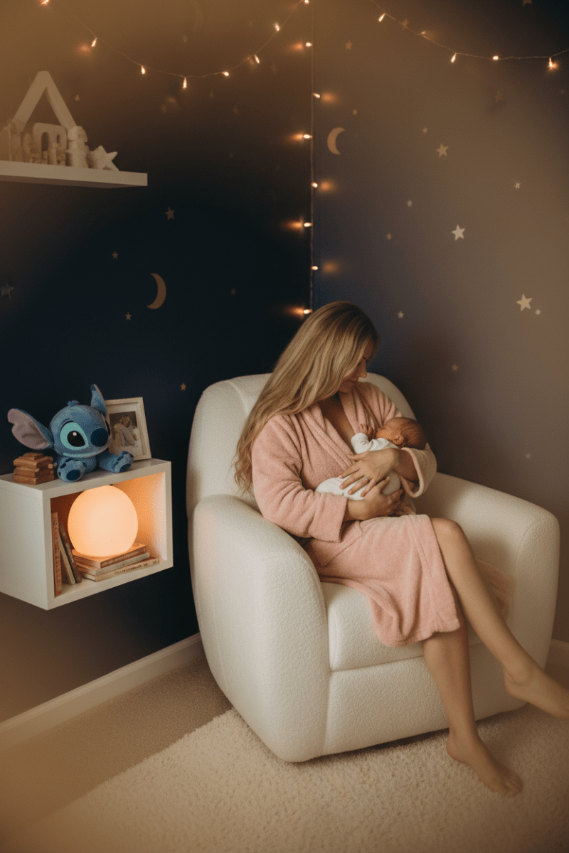 peluche loutre qui respire
rose lumiereet sa Maman blonde robe rose allaitement Stitch bleu étagère