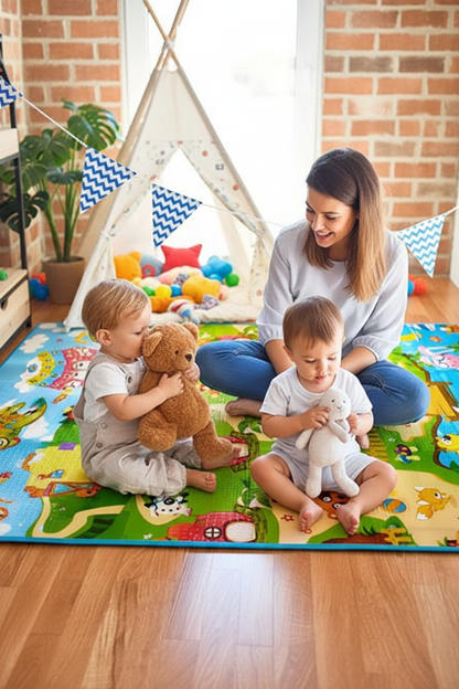 Tapis d'eveil BEBE et sa Maman deux bébés toutou doudou tapis jungle