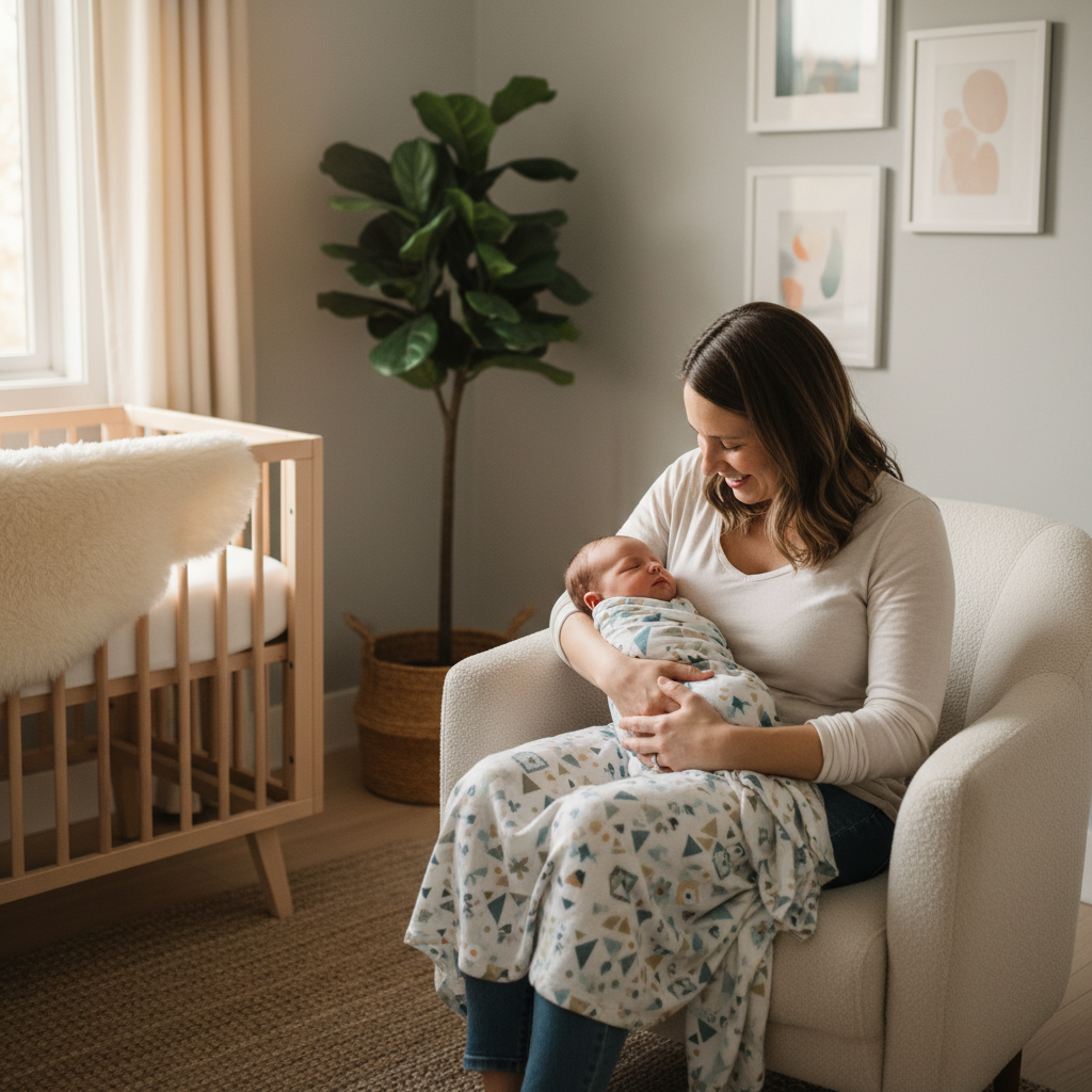 Maman emmaillote bébé fauteuil cozy