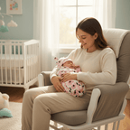 Couverture Emmaillotage Cocon Comfo - Confort & Sécurité
Maman en fauteuil avec bébé emmailloté rose