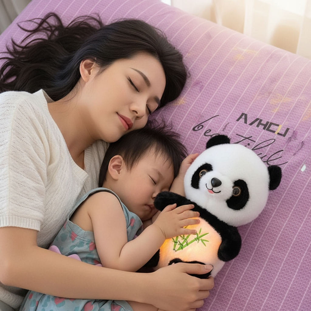 petit ourson et Maman endormie bébé panda lumineux