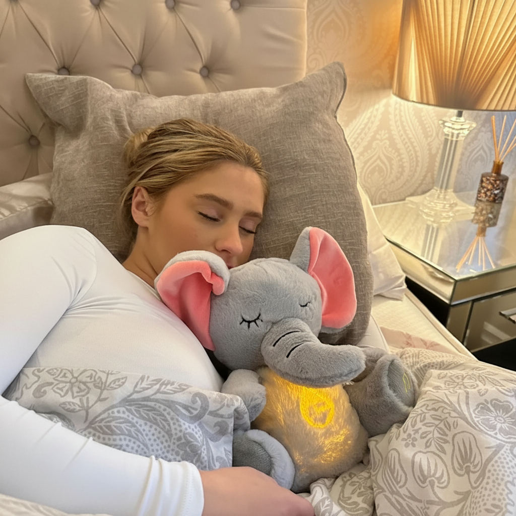 peluche bebe et sa Maman endormie câline peluche éléphant