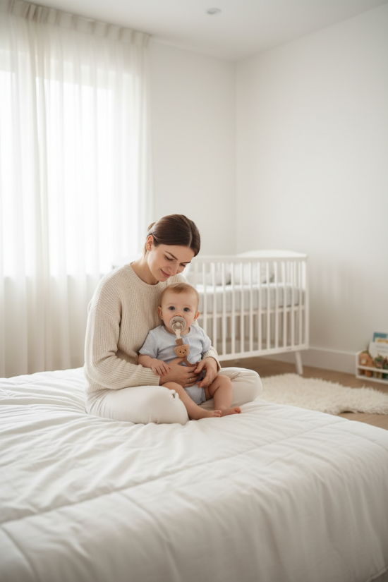 attache tétine et sa Maman et bébé avec attache-sucette ourson
