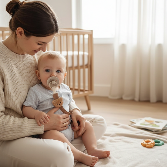 attache tétine coloris distincts Maman et bébé dans la chambre