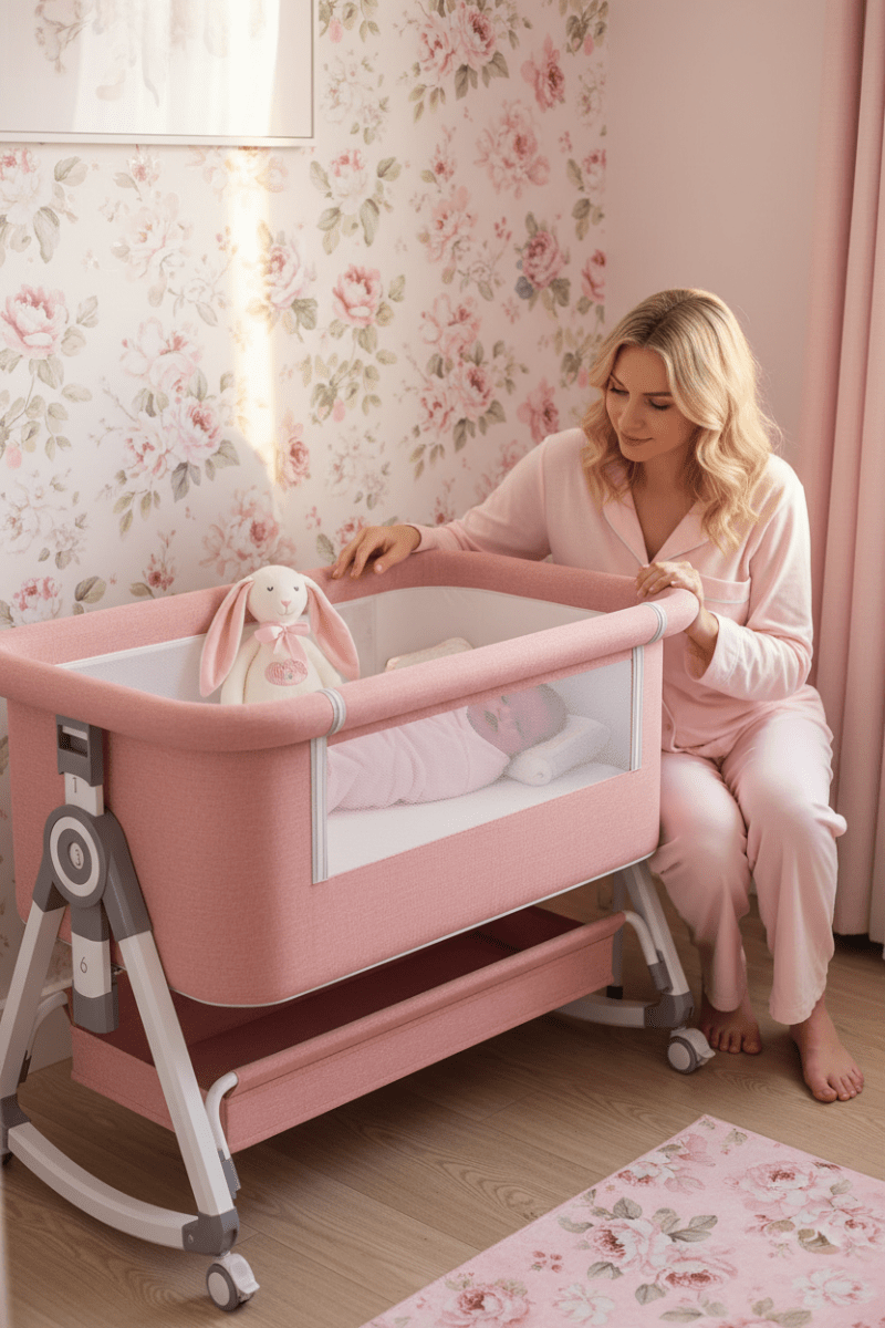 lit cododo évolutif Maman et bébé fille berceau rose chambre florale