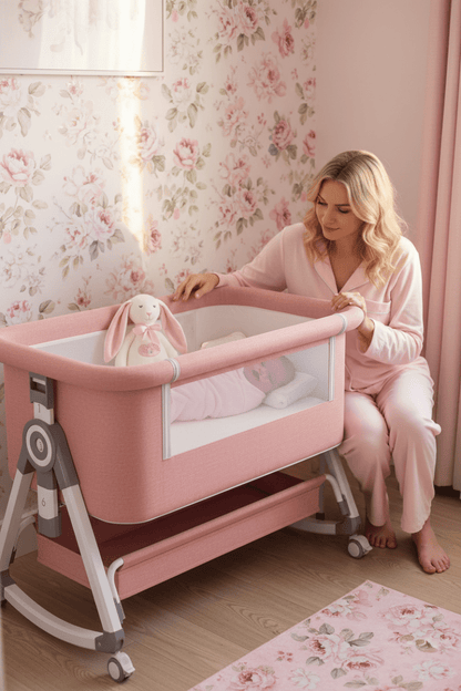 lit cododo évolutif Maman et bébé fille berceau rose chambre florale