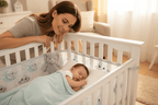 tour de lit respirant et Maman et bébé - motif bleu éléphants