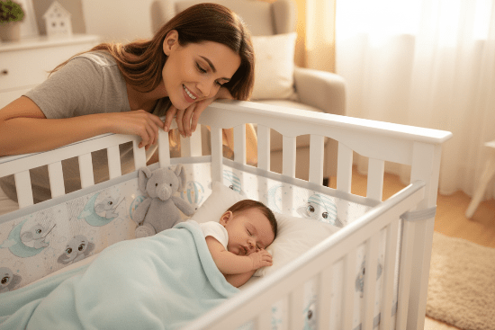 tour de lit respirant et Maman et bébé - motif bleu éléphants