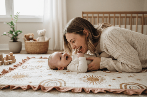 couverture enveloppante bébé petit matelas lit bébé
et Maman et bébé souriant