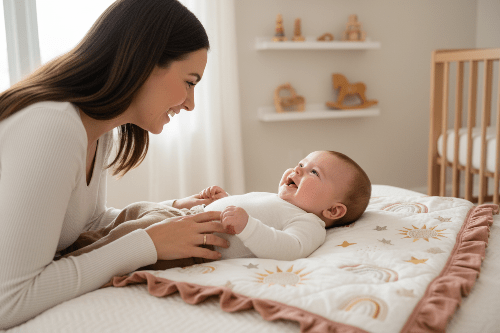 couverture enveloppante bébé petit matelas lit bébé
Maman et bébé – vue de côté