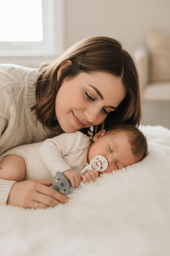 attache sucette pour bebe Maman regarde bébé endormi attache koala