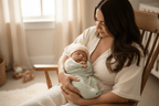 cocon emmaillotage
 et sa Maman rocking chair bébé bonnet rose