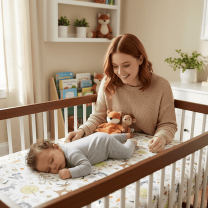 Drap housse lit bébé et Maman rousse doudous – drap forêt