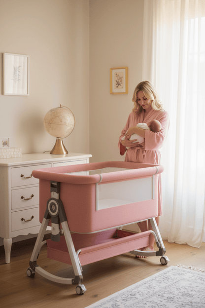 Cododo rose Berceau 3 en 1  Maman tient bébé berceau rose lumière dorée