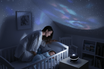 Maman veille bébé endormi étoiles