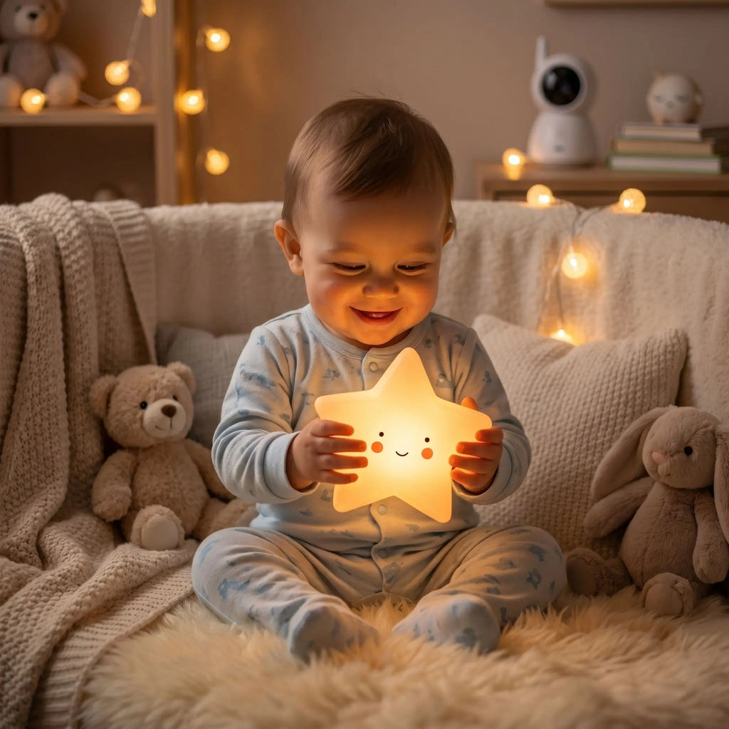 meilleur veilleuse pour bebe
assis souriant