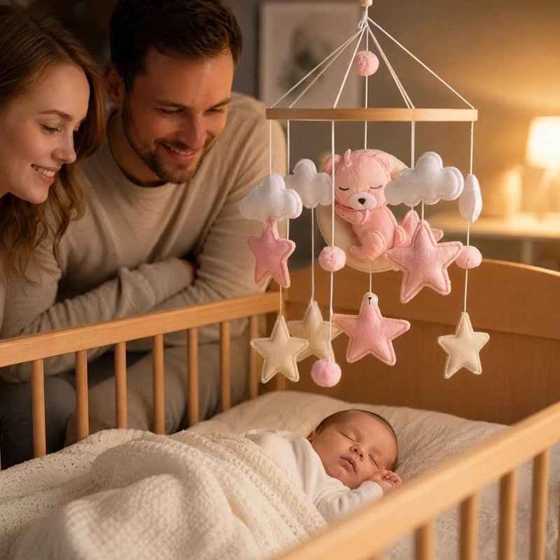 mobile lit bébé mobile ourson nuage et ourson papa et bebe mobile ourson rose
