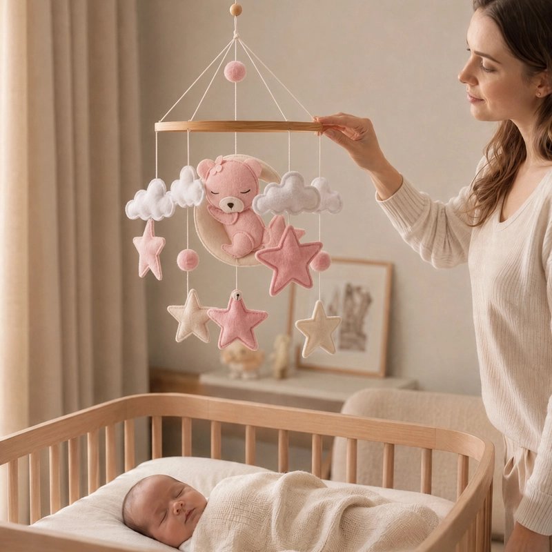 mobile lit bébé un super mobile rose  ourson
