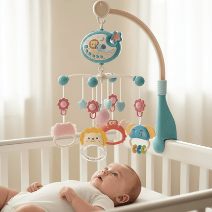 mobile musical bébé avec le Bébé regardant le mobile