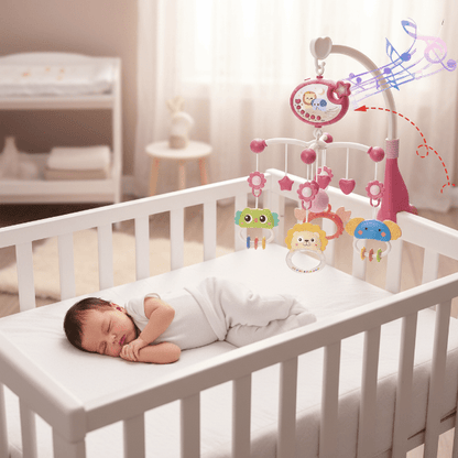 mobile musical bébé et Mobile musical rose sur couchette